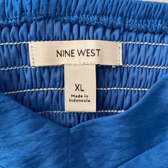 Nine West Womens Royal Blue Puff Sleeve Y2K Preppy Peplum Blouse Top Size XL - Picture 3 of 9